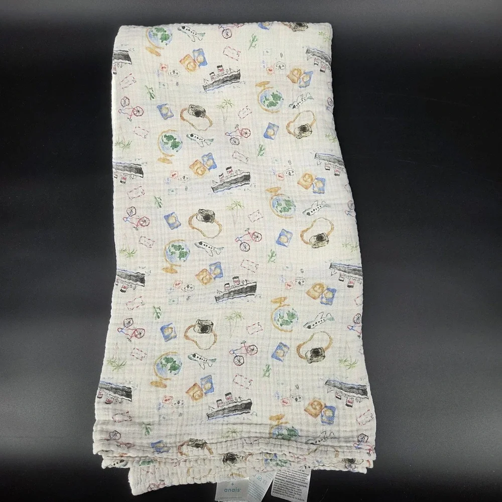 Aden Anais Muslin Swaddle Blanket Travel Vehicles Ships Globes Airplanes Baby